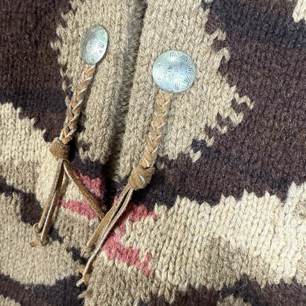 Vintage Ralph Lauren Country Navajo Hand Knit Cardigan Sweater Wool Size M Aztec - Picture 2 of 8